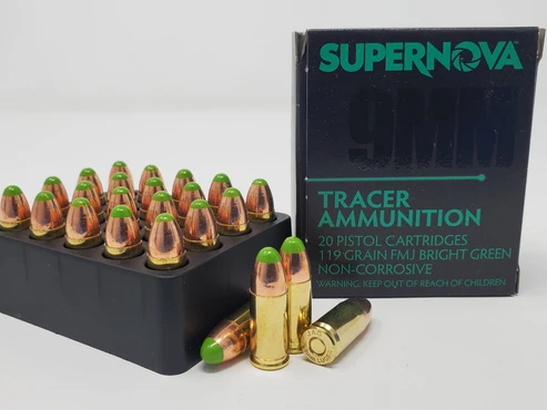 Supernova 9mm 119gr GREEN Tracer Ammunition 1000rnd case